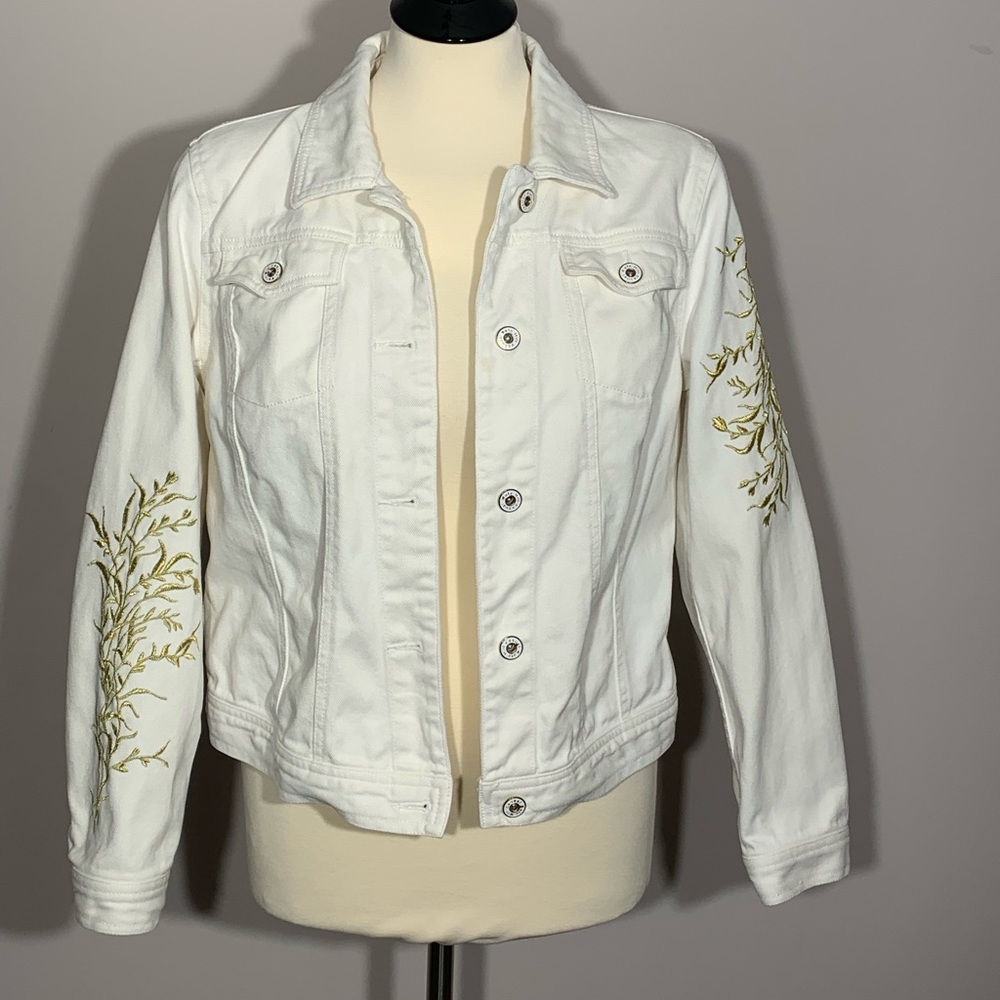 Kate Hill white jean jacket with gold embroidery